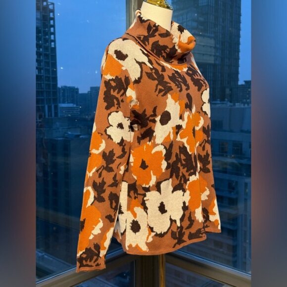 🆕 FARM Rio 🧿 NWOT Retro Flowers Turtleneck, Orange & Brown - Picture 5 of 13
